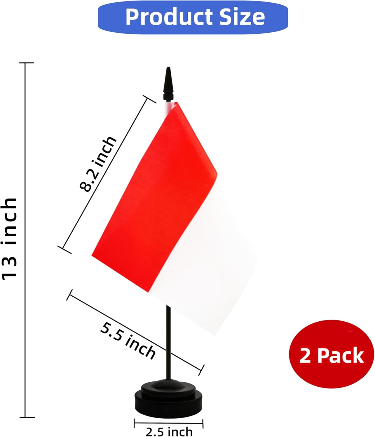 2 Pack Indonesia Desk Flag, Indonesian Table Office Flag with Solid Pole and Stand Base, International Country Flag, Festival Celebration, Classroom Meeting Desktop Decoration (Indonesia)