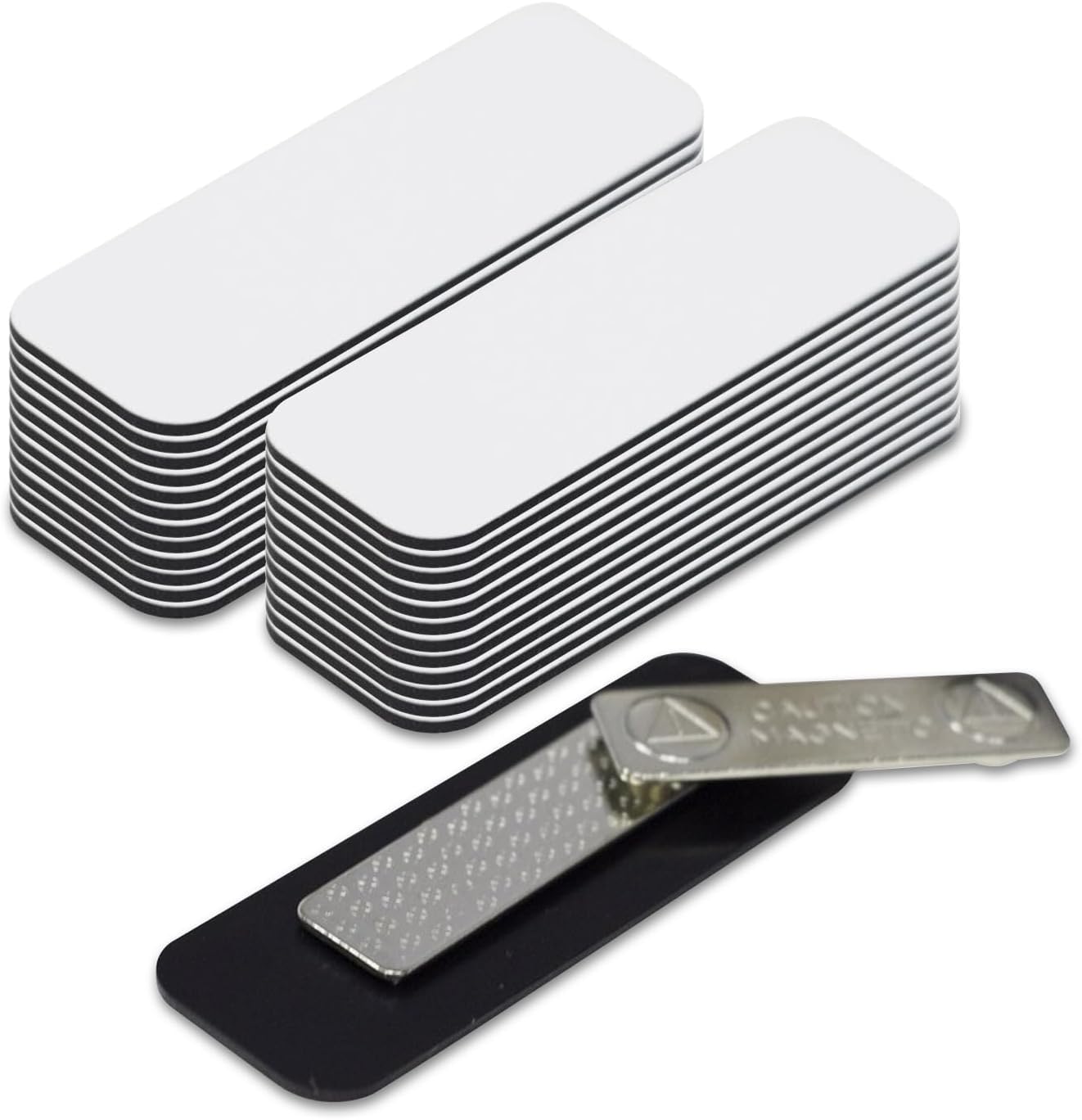 White Name Tag Blanks – 25 Pack, 1" x 3", Round Corners, Durable Plastic, DIY Engravable Badges with Magnetic Backing – All Quality Badges