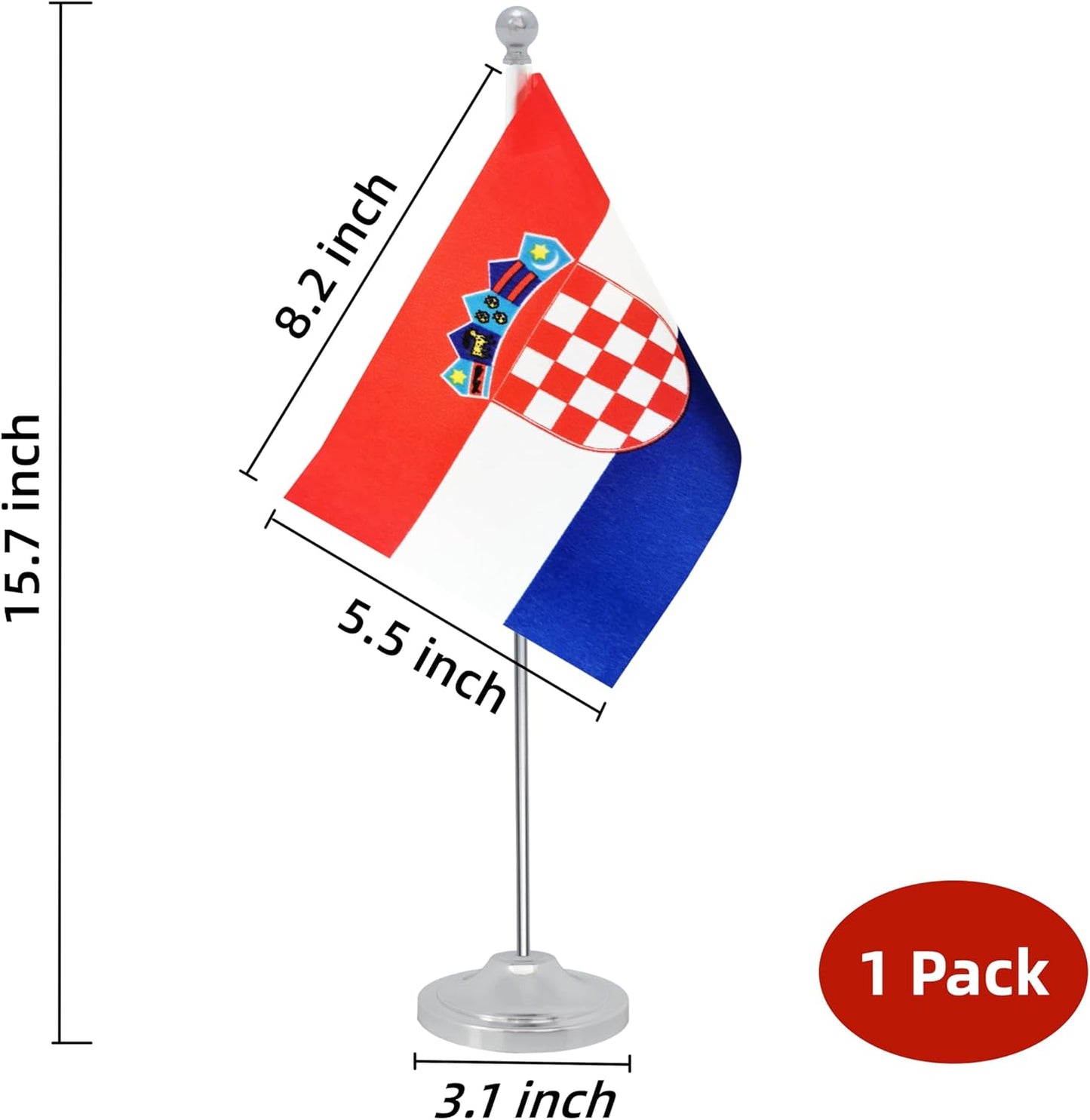 Croatia Desk Flag, Croatian Table Office Flag with Metal Pole and Stand Base, International Country Flags, Festival Event Celebration, Classroom Meeting Desktop Decor (Croatia)