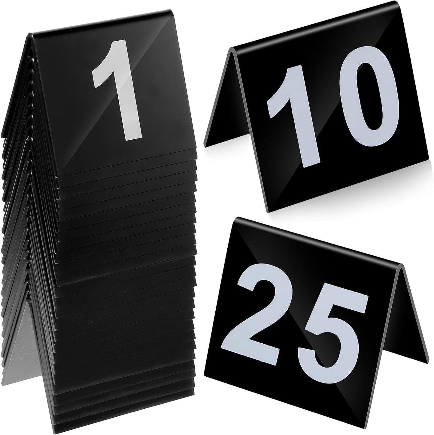 Table Numbers 1-25 Acrylic Double Side Numbered TableS Tents Plastic Restaurant Wedding Tables Number Table Tent Numbers Cards Signs for Party Banquets Wedding Reception (Black, White)