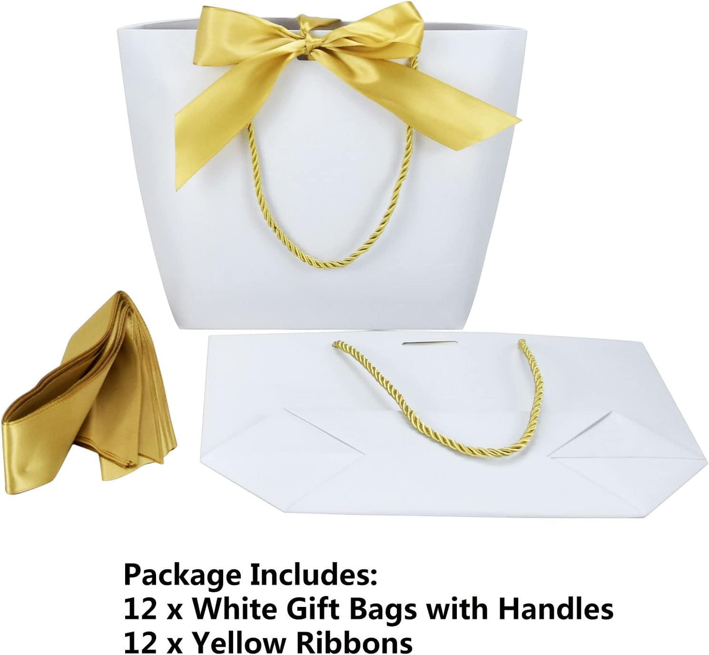 HUAPRINT Gift Bags with Handles,7.48×3.54×7.9 inches,Party Favor Bags with Bow Ribbon,12Pcs White Paper Bags for Birthday Wedding Bridesmaid Present Celebration Holiday