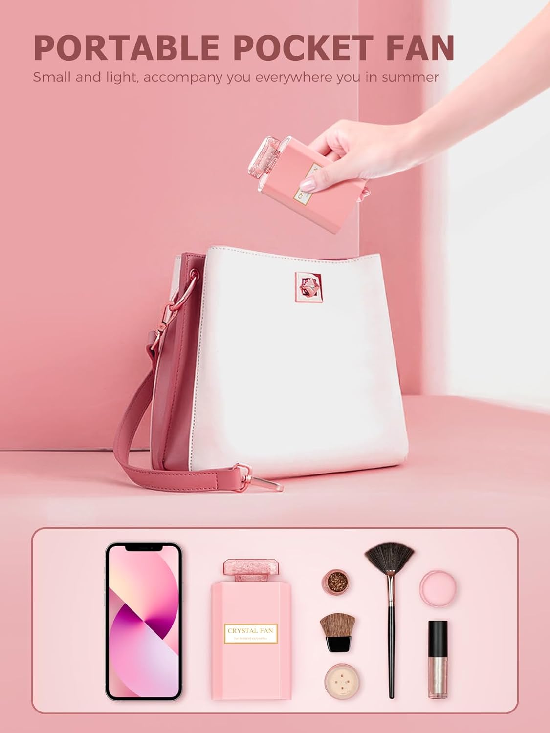 Lady Handheld Fans, Rechargeable Small Personal Fan with 3 Speeds Setting, Powerful Quiet Pull-out Portable Fan, Cooling Electric Fan for Girls Woman Office School Working Home - Pink