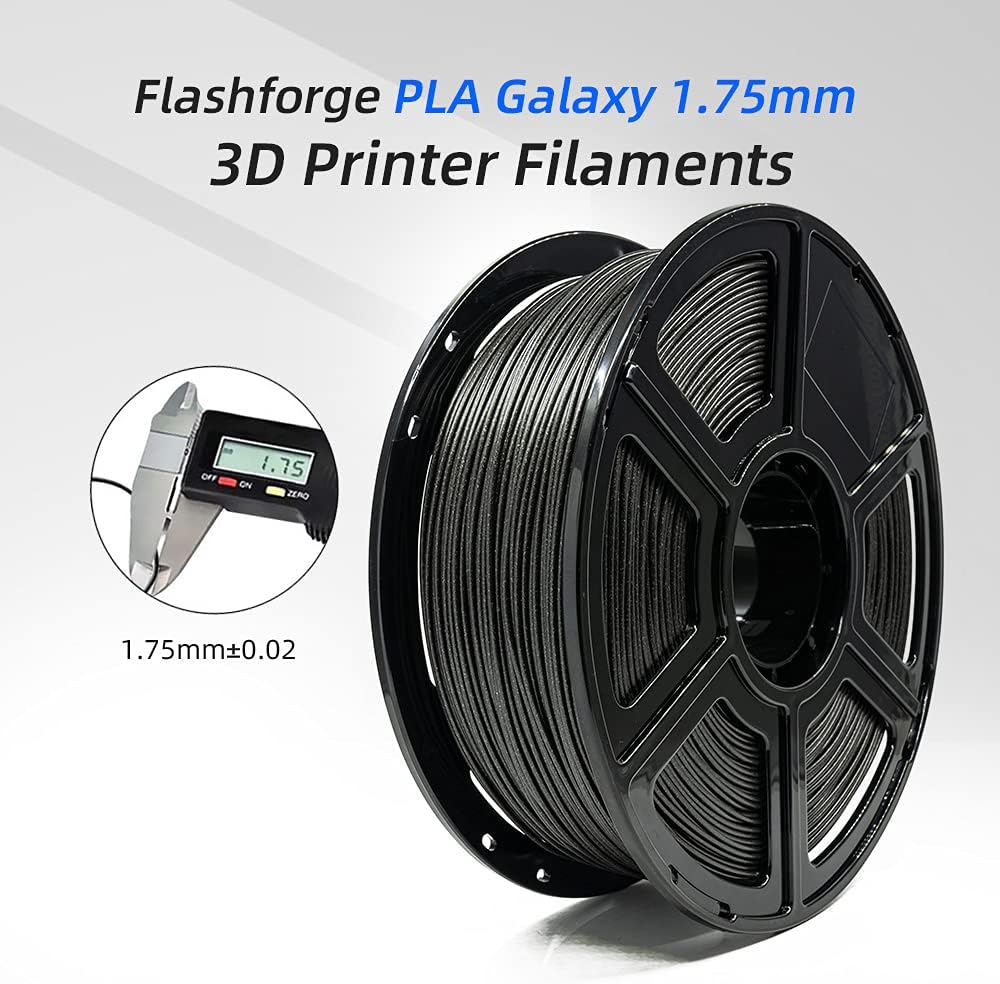 FLASHFORGE PLA Filament 1.75mm Galaxy Matte Black, 3D Printer Filament with Silver Glitter 1kg (2.2lbs) Spool, Dimensional Accuracy +/- 0.02mm, Shimmering 3D Printing Filament for Unique Finish