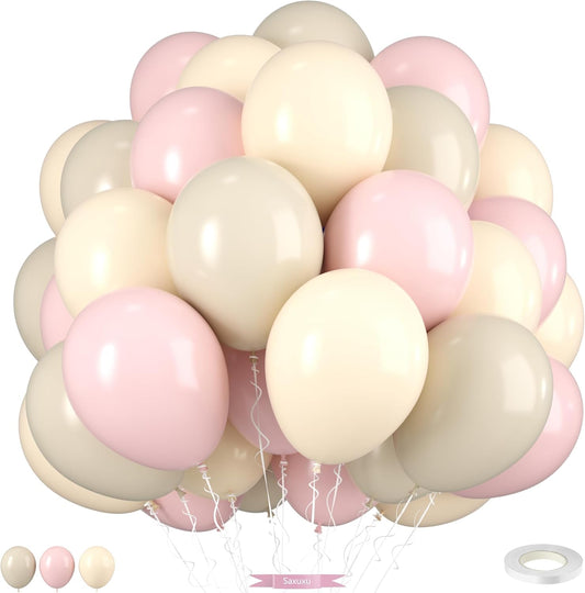 Boho Dusty Pink Balloons, 12 Inch Pastel Light Pink and White Sand Ivory Nude Beige Neutral Balloons for Girls Baby Shower Decorations Birthday Boho Wedding Bridal Engagement Party Backdrop