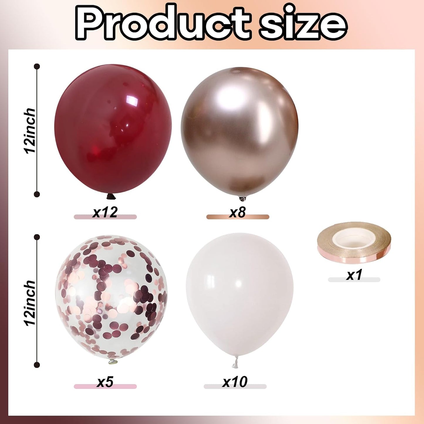 Burgundy Red Balloons, 35PCS Maroon and White Latex Balloons, Wine Red and Rose Gold Confetti Balloon for Birthday Wedding Anniversary Engagements New Year Valentines Day Party Decorations Supplies