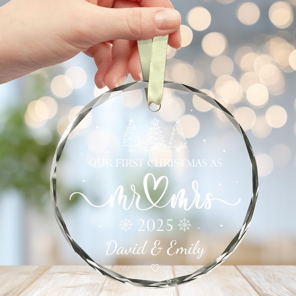 Personalized Wedding Christmas Ornaments - Mr And Mrs Gifts - Wedding Gift Ideas For Couples 2025, Future Mr And Mrs Gift Ideas - 1St Married Bridal Shower Ornament - Glass Ornament