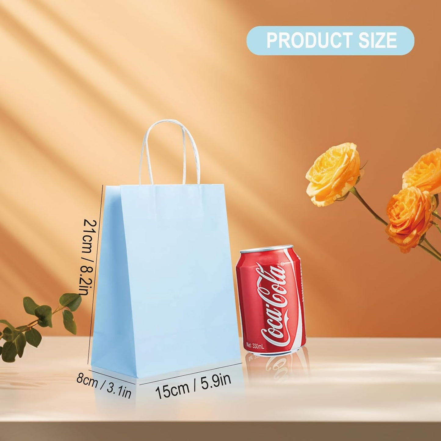 BAG BOX 100 Pack Small 5.9x3.1x8.25Inch Blue Kraft Paper Gift Bags with Handles for Bulk Shopping, Retail, Craft, Party Favors, Wedding, Grocery & Sacks