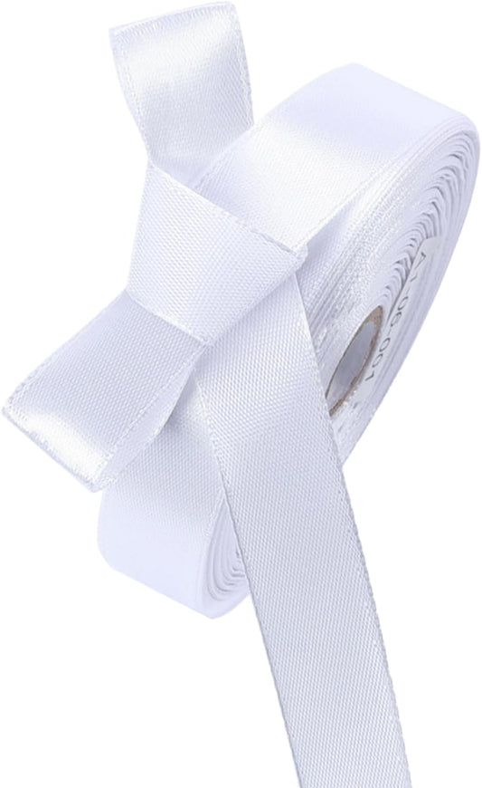 5/8" x 50 Yards White Satin Ribbon Single Faced Fabric Ribbons for Gift Wrapping, Crafting, Bows Making, Sewing, Wedding, Home Decor
