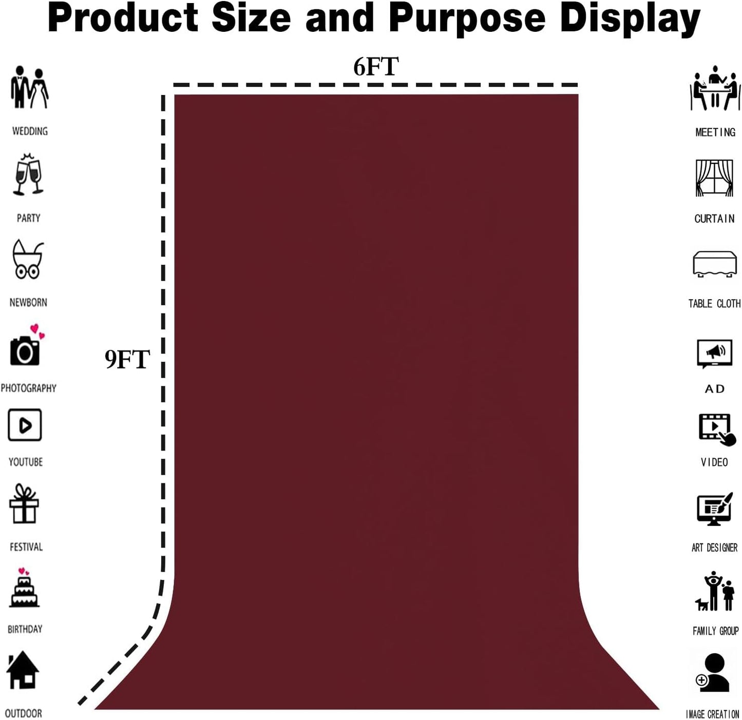 6x9FT Burgundy Red Screen Backdrop for Photography Photo Booth Wine Red Backdrop for Photoshoot Background