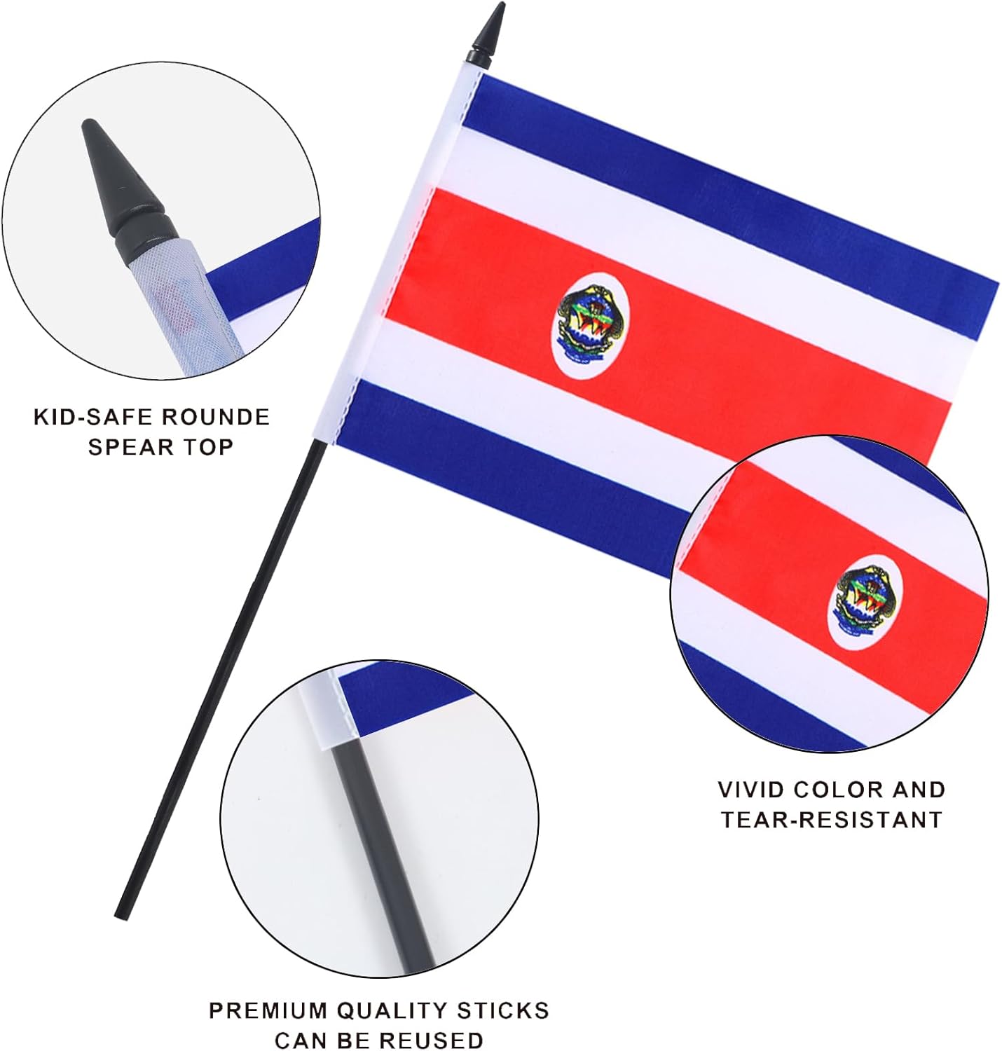 Costa Rica Desk Flag 12" Solid Pole Deluxe Set Costa Rican Flags Banner Mini Small Costa Rica Office Table Flags with Black Stand Base Desktop Decorations(2Pack)