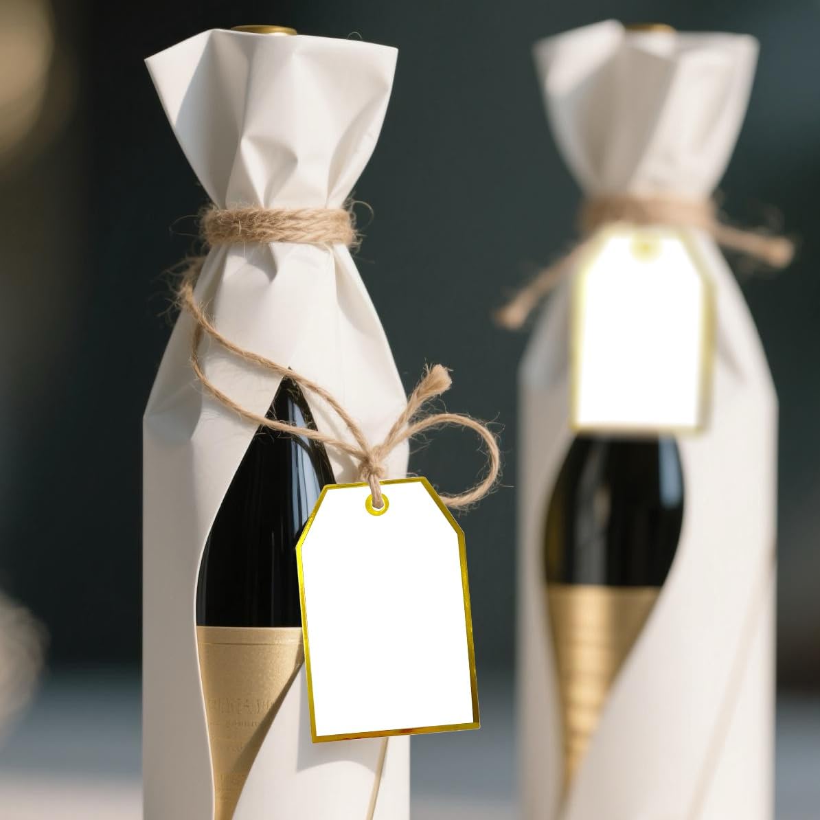 100Pcs Gold Gift Tags with String Attached Foil Gold Frame Large White Paper Gift Tags Presents with 65 Ft Jute Twine for Christmas Holiday Baby Shower Wedding Birthday Gift Wrap Tags