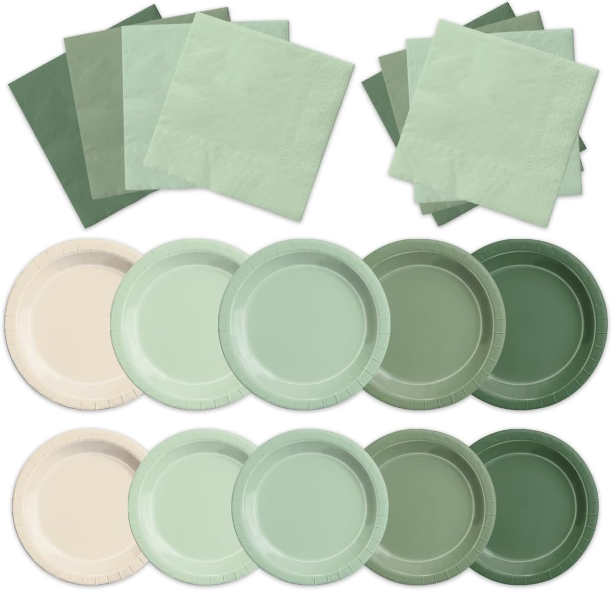 CMUSKO Sage Green Baby Shower Decorations - 150pcs Gradient Plates & Napkins Kit Serves 50 - Party Supplies for Birthday,Wedding