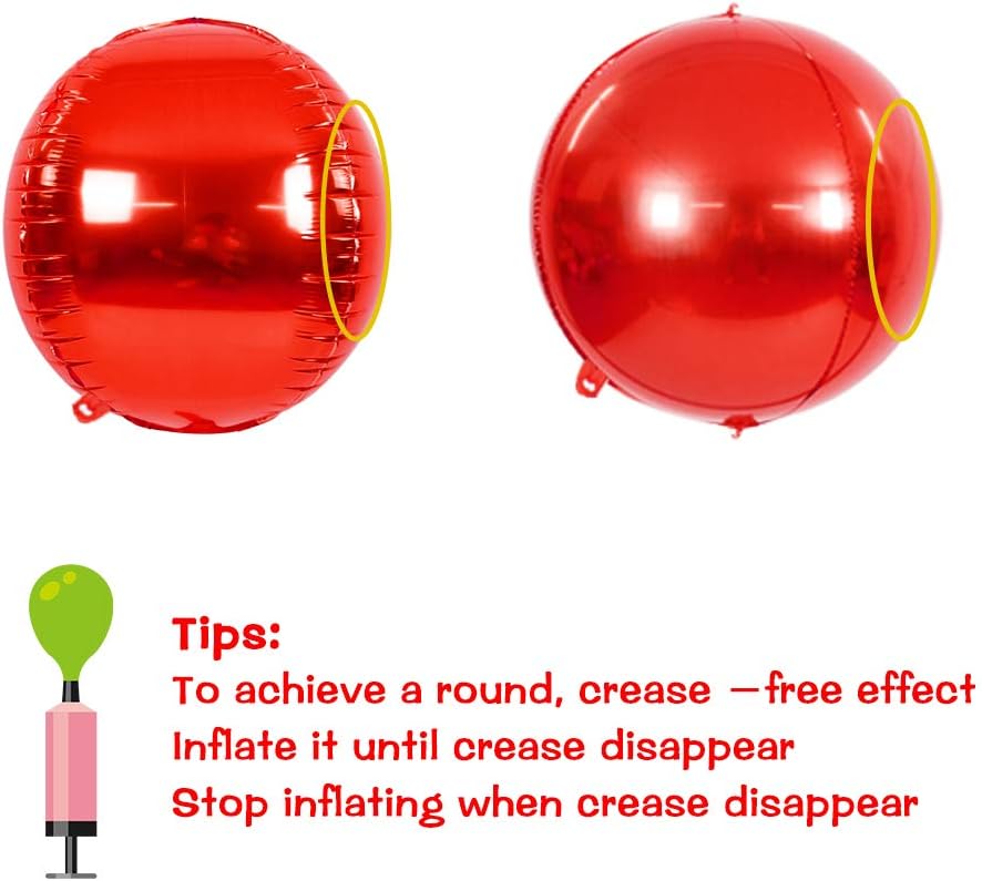 10 pcs Red 4D balloon, 10 inch Foil Mylar Sphere Balloon for Birthday Party,Wedding,Valentine's Day, Christmas,Baby Shower Decoration Supplies