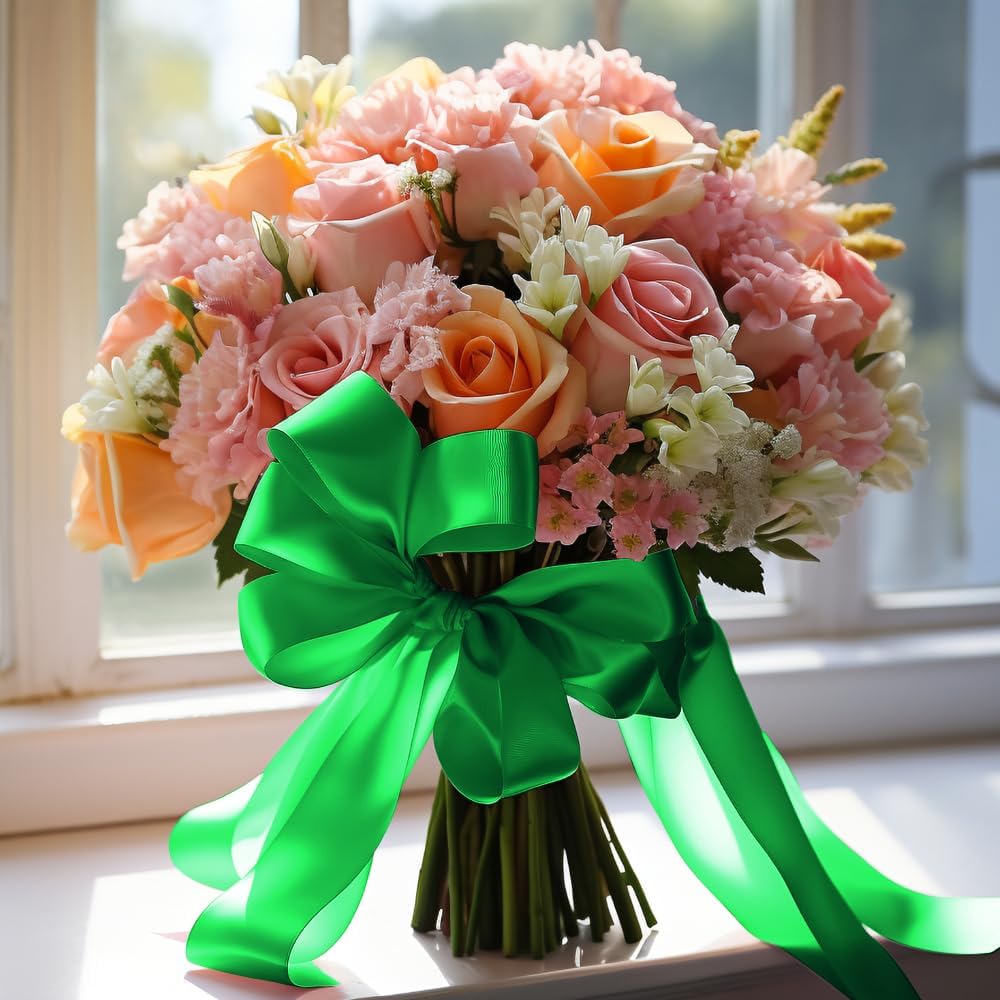 3 Inch 25 Yard Wide Satin Ribbon Green, Solid Fabric Large Ribbon Roll for Cutting Ceremony Wedding Opening Party Decoration, Chairs, Sewing, Festival Pageant Sashes