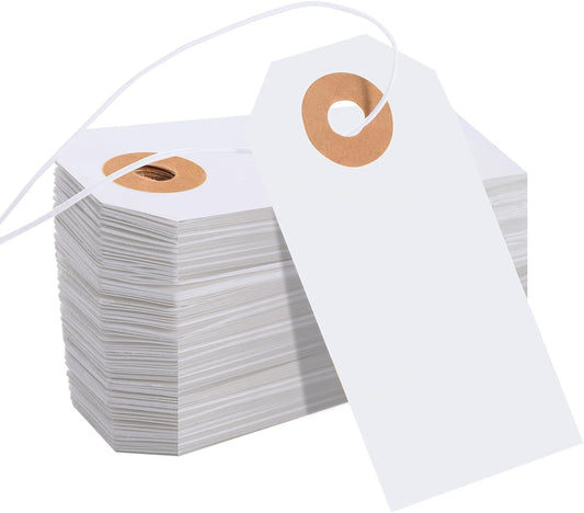 200 Pack White Blank Tags with Elastic String Marking Hang Tags Attached Reinforced Hole Writable Gift Tag for Christmas Gifts Stocking Stuffers 2.75'' x1.37''