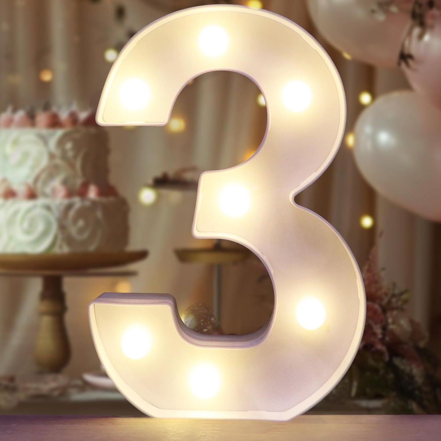Decorative Led Light Up Number Letters, White Plastic Marquee Number Lights Sign Party Wedding Decor Battery Operated Number (3)