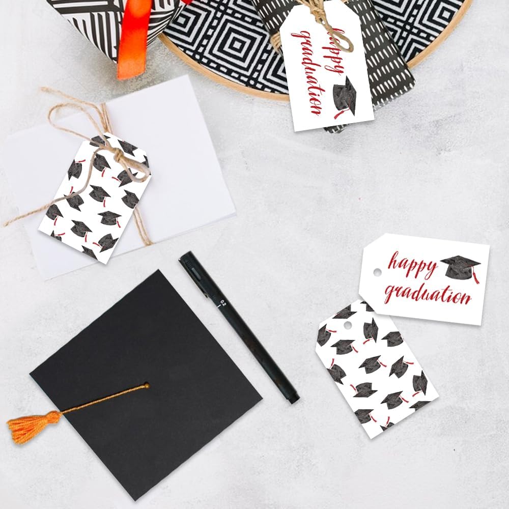 50 Pcs Graduation Gift Tags, Congrats Grad Party Favors Gift Tags for High School or Happy College Graduation Party Decoration Supplies (Red, 2.2 * 3.5)