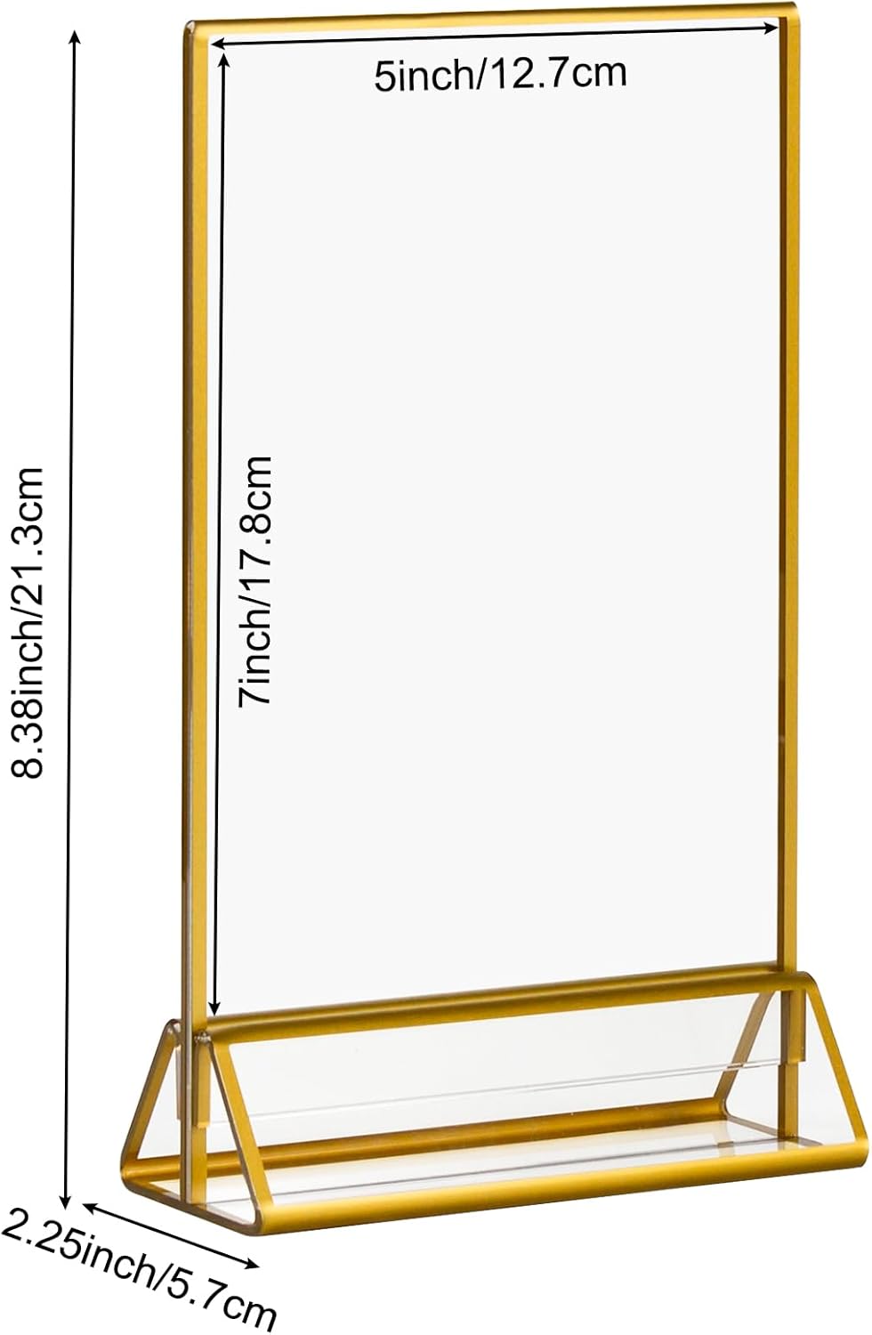 6 Pack Acrylic Sign Holder with Gold Borders, 5x7'' Double-Sided Menu Stands Clear Picture Frames for Restaurant Menu Signs, Wedding Table Numbers, Exhibition & Art Display