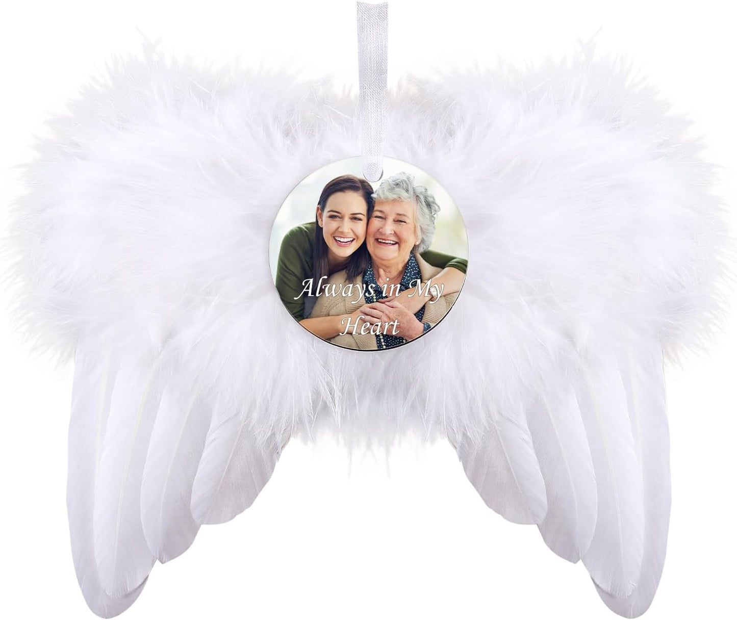 Personalized Photo Christmas Ornaments - Custom Christmas White Angel Wings Ornament Hanging, Feather Hanging Decor with Photo Text for Christmas Tree Xmas Gifts