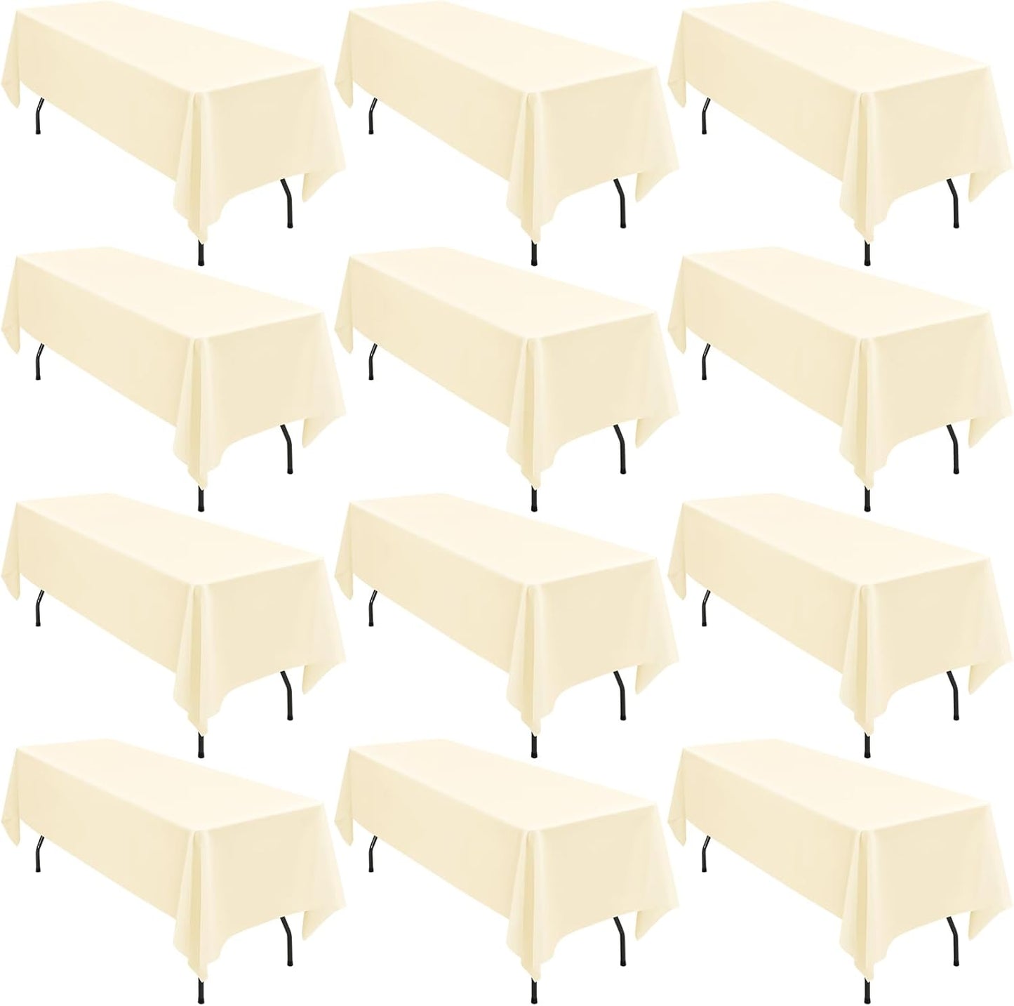 12 Pack 60 x 126 Inch Tablecloth, Beige Polyester Tablecloth for 8 Ft Rectangle Tables, Washable Fabric Table Cover for Wedding Party Dining Buffet Parties or Camping