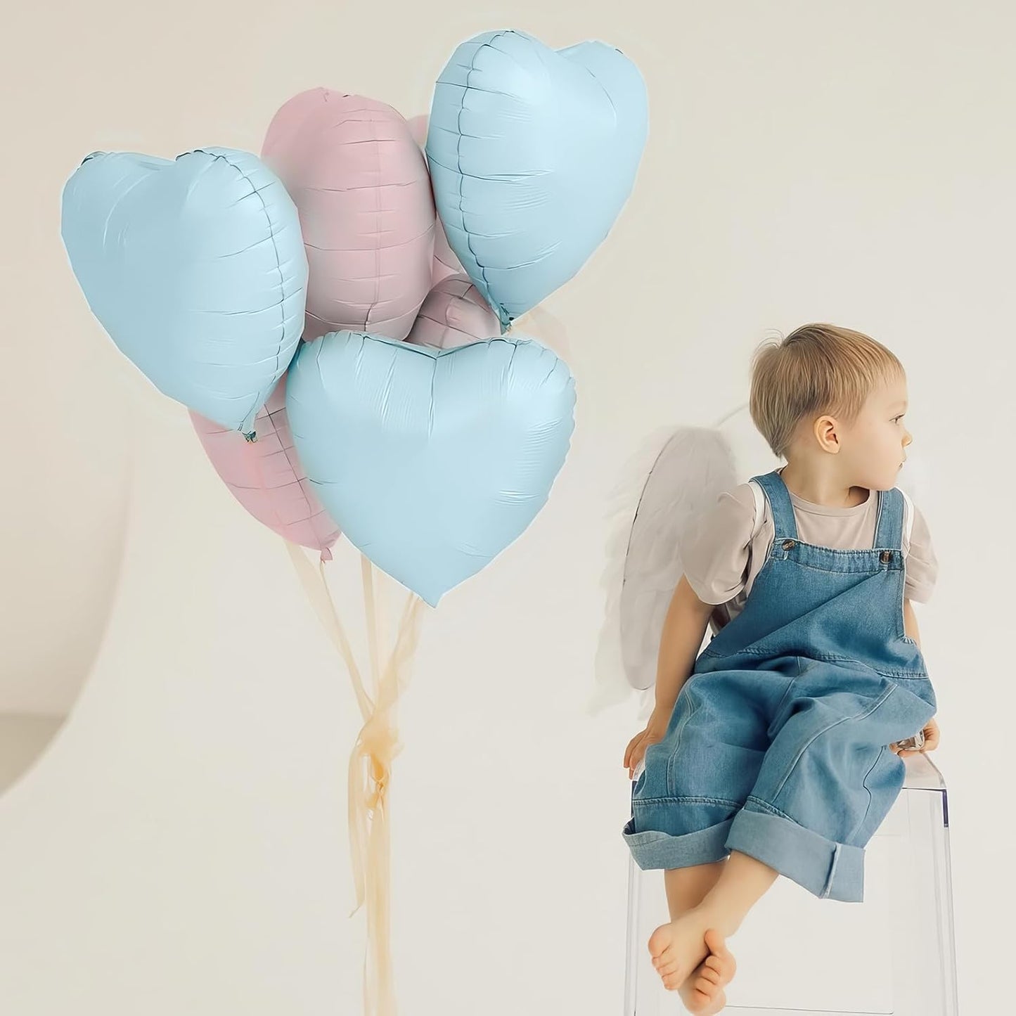 Pink Blue Heart Balloons,12Pcs Baby Pink Heart Shaped Foil Balloons,18Inch Pastel Blue Helium Balloon for Baby Shower Birthday Anniversary Wedding Party Decorations