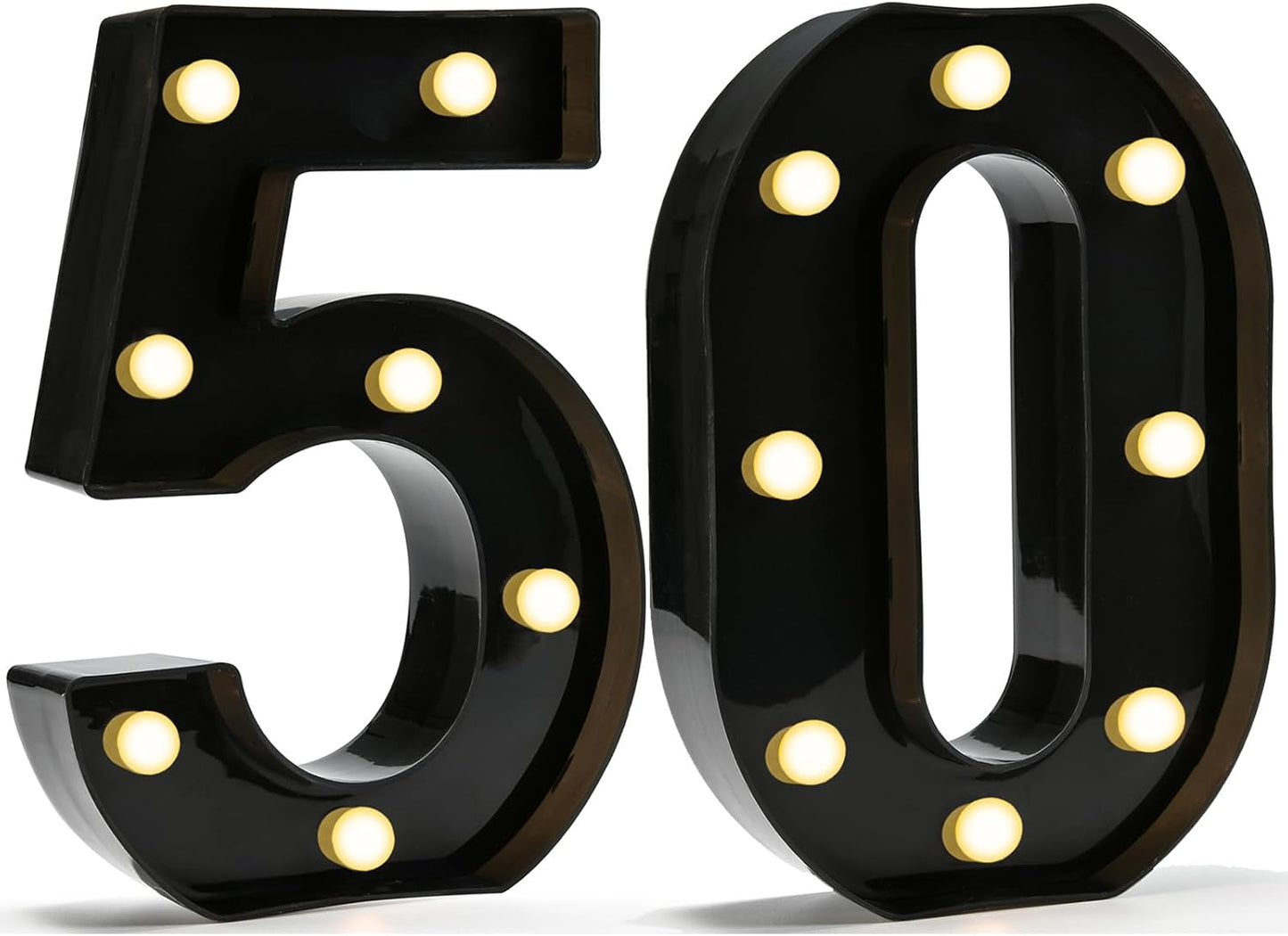 Pooqla Decorative Led Light Up Number Letters, Black Plastic Marquee Number Lights Sign for 50th Birthday Party Wedding Decor Battery Operated Black Decoration 50