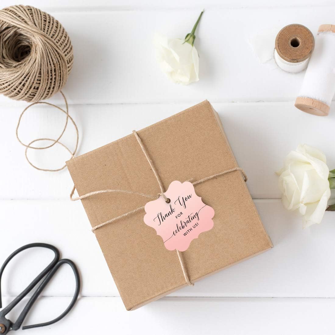 Andaz Press Blush Pink Rose Elegant Party Collection, Fancy Frame Tags, Thank You for Celebrating with US, 24-Pack, Favors Decor