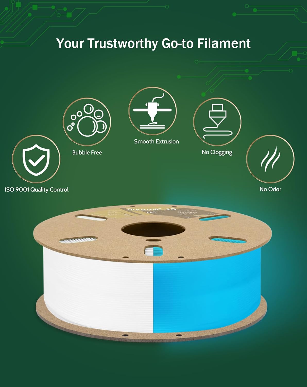 DURAMIC 3D PLA Glow Blue in The Dark Filament 1.75mm 1Kg, 3D Printing Luminous Filament 1.75mm Dimensional Accuracy +/- 0.02 mm, Fit Most FDM 3D Printers