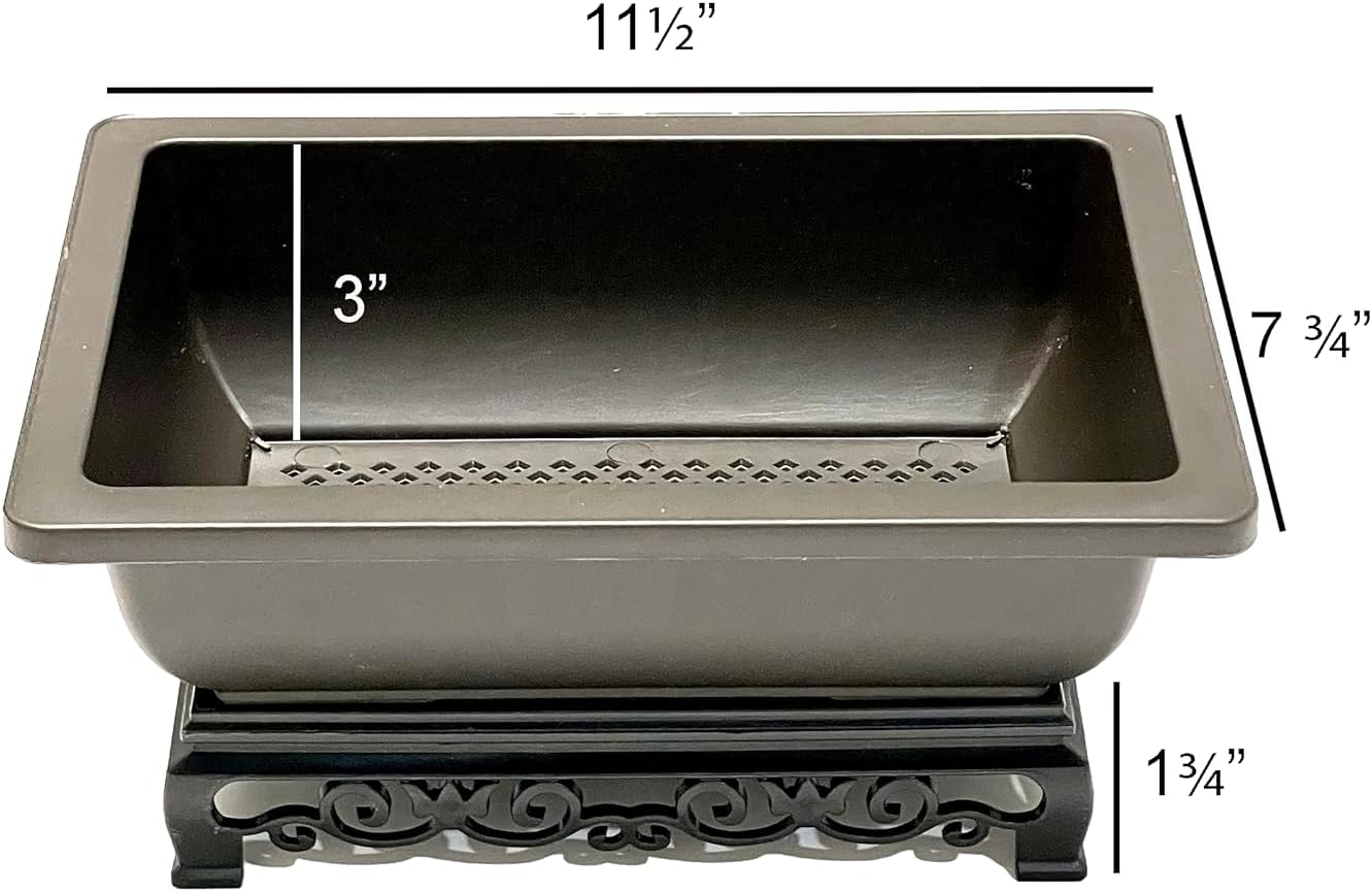 Cotta Planters Bonsai Pot – 2-Pack 11.5 Inch Bonsai Training Pot with Eelegant Stand – Antique Brown Bonsai Pots with Mesh Drainage – Luxurious Bonsai Tree Pots Indoor Made with Recycled Plastic