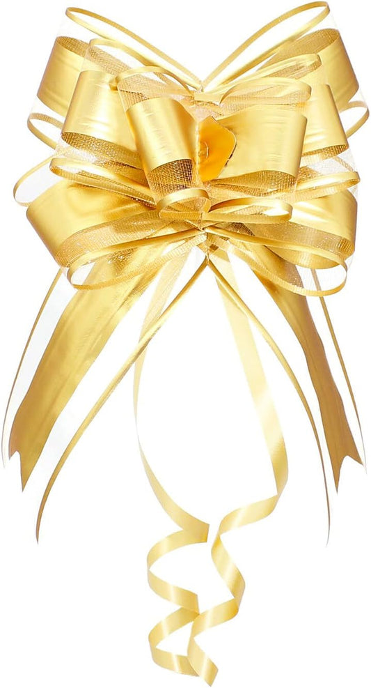 WEWILUCK Bows for Gift Wrapping, Gold Bows for Gifts, Presents, Gift Baskets, Large Bow for Birthdays, Parties, Christmas, and Everyday(6 inches, 15PCS)