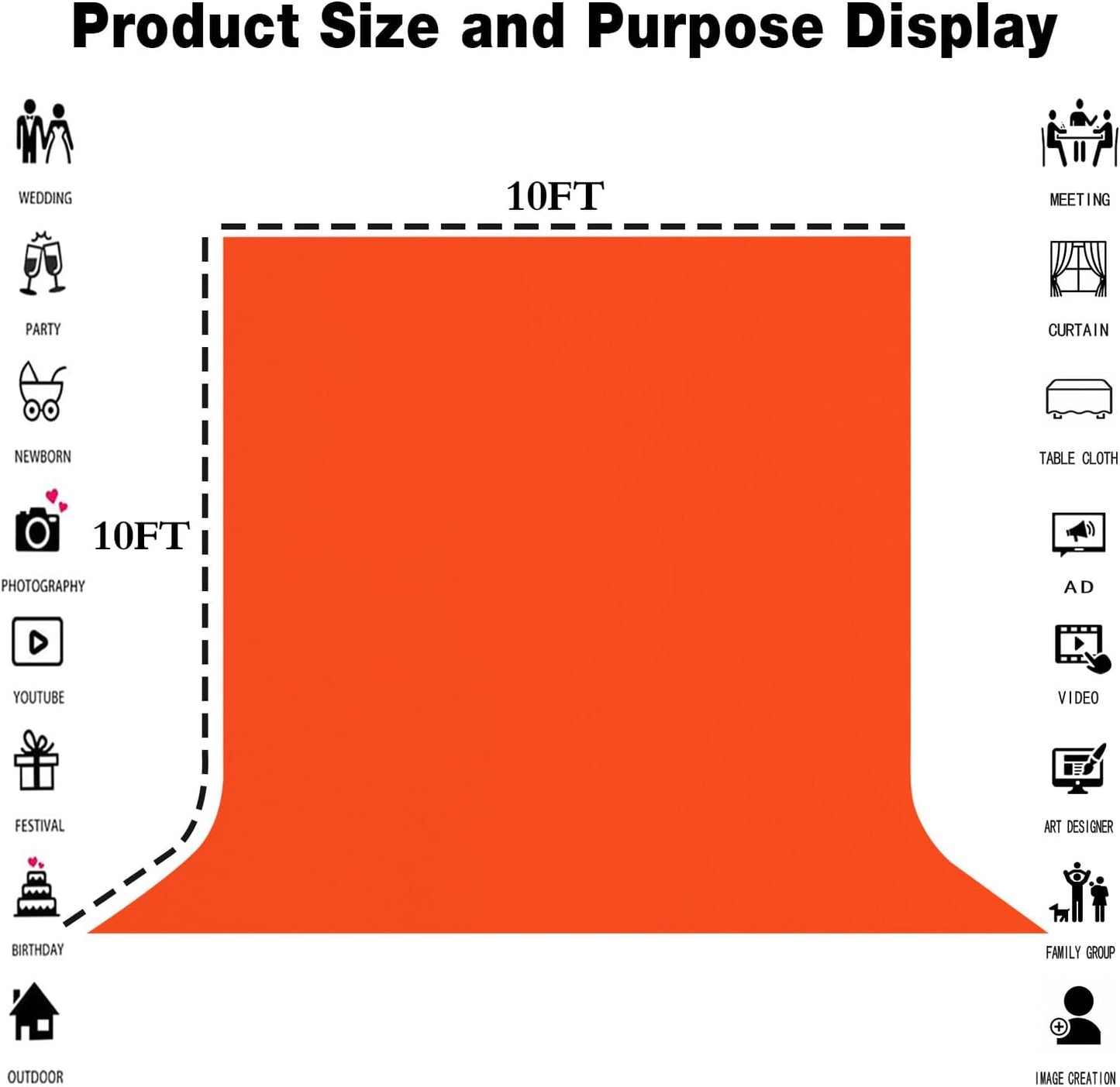 10x10FT Orange Abstract Backdrops Solid Orange Portrait Background for Photoshoot, for Photography, for Birthday,for TV Recording Photo Video