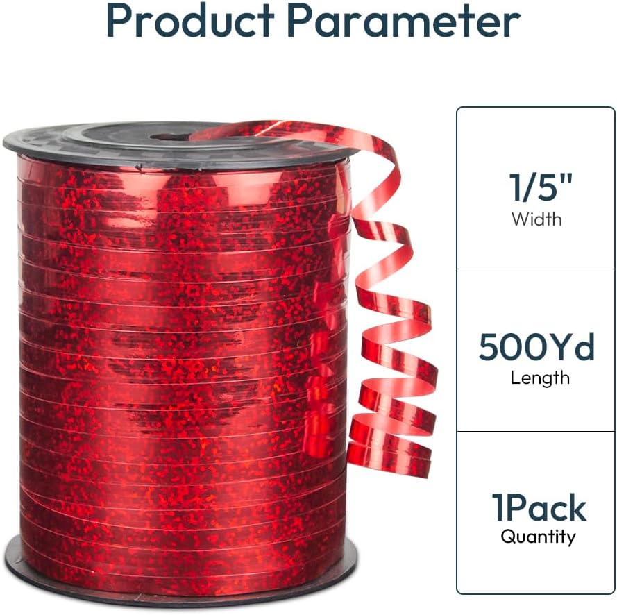 KMER LIFE Premium Red Shiny Curling Shiny Ribbon, 1/5" Wide x 500 Yards Christmas Curling Ribbons for Gift Wrapping, Party Decoration, Balloon String, Ribbons for Florist Flower (1 Roll)