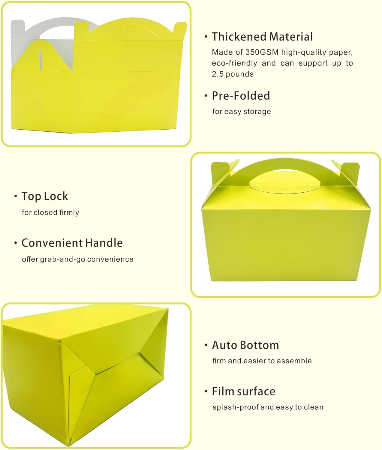 TIMESEEK 30-Pack Buttercup Yellow Gable Treat Boxes with Handles, 6" Pop-Up Party Favor Gift Boxes for Birthday,Wedding,Baby Shower, Eco-Friendly Candy,Cookie,Goodie Bags for Kids, Bachelorette Decor