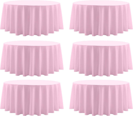 Round Tablecloth 6 Pack 108 Inch Pink Tablecloths Washable Decorative Linen Polyester Table Clothes Cover for Dining Table Banquets Buffet Parties and Wedding