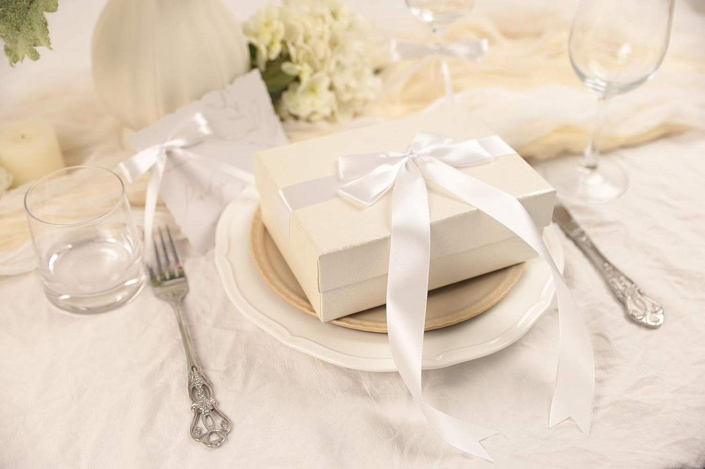 White Satin Ribbon 1 inch X Continuous 50 Yards, Single Face Polyester Ribbon Perfect for Gift Wrapping, Flower Bouquet, Wedding Decor, Crafts, Bow Making, Sewing and More