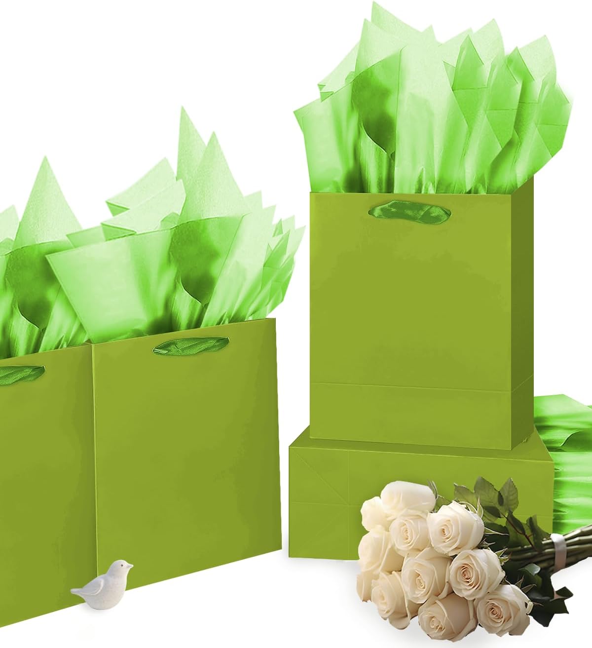 Gcardist Emerald Green Gift Bags with Tissue Paper for Wedding, Birthday, Party Supplies - 7.9"x4.3"x9.6" Medium Size Cardboard Gift Bags (5pcs + 10pcs Tissue Paper)