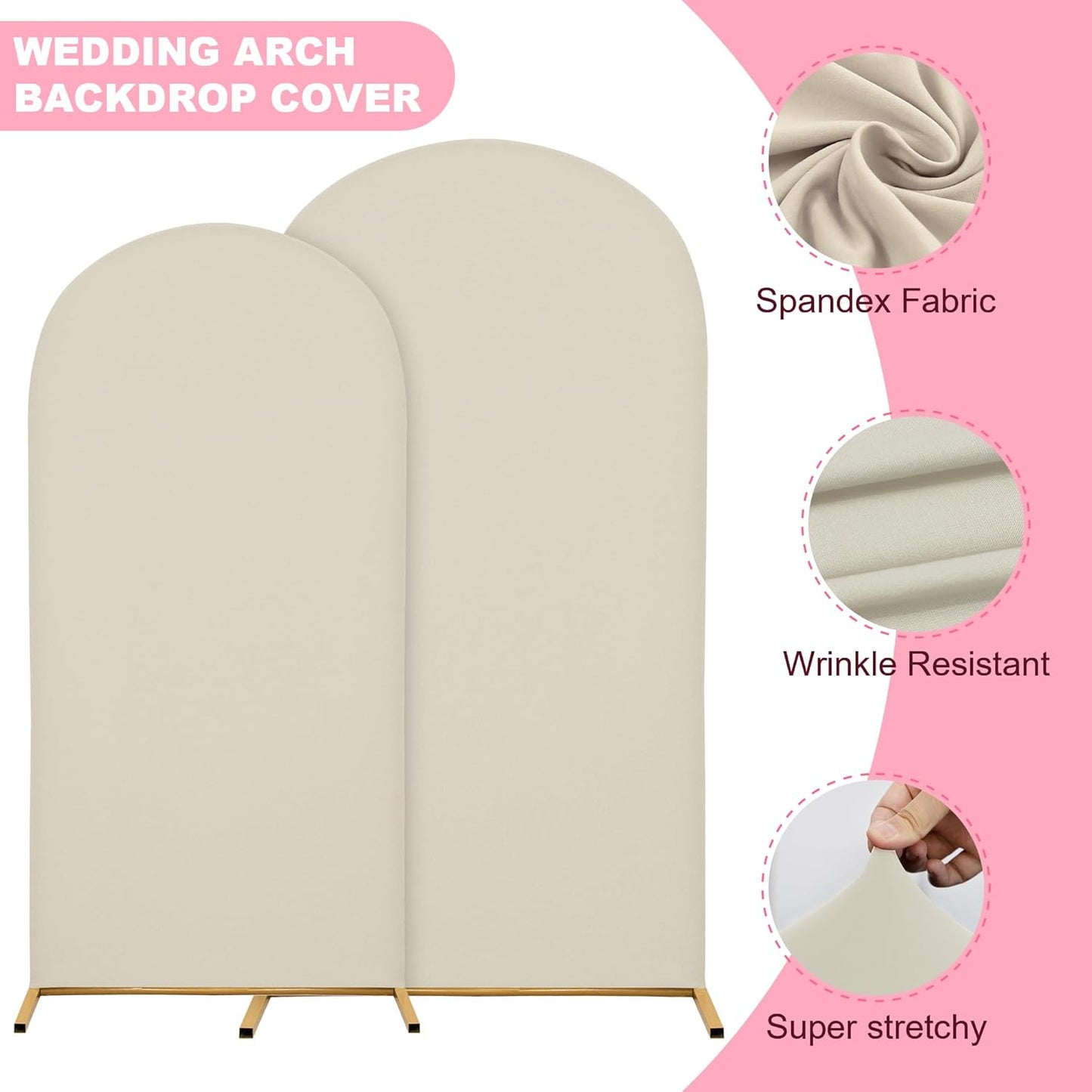 Wedding Arch Covers Arch Backdrop Cover Arch Stand Covers 7.2FT 6.6FT 6FT Set 3 Arch Cover Spandex Fabric Stretchy Backdrop for Wedding Birthday Party Decoration Baby Shower (Off-White)