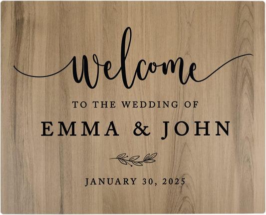Andaz Press Large Wooden Welcome Sign for Wedding, Rustic Welcome Sign 16" x 20" Custom Names & Date Minimal Woodland Wedding Signage English Oak MDF Wood Finish Wedding Reception Indoor Outdoor Signs