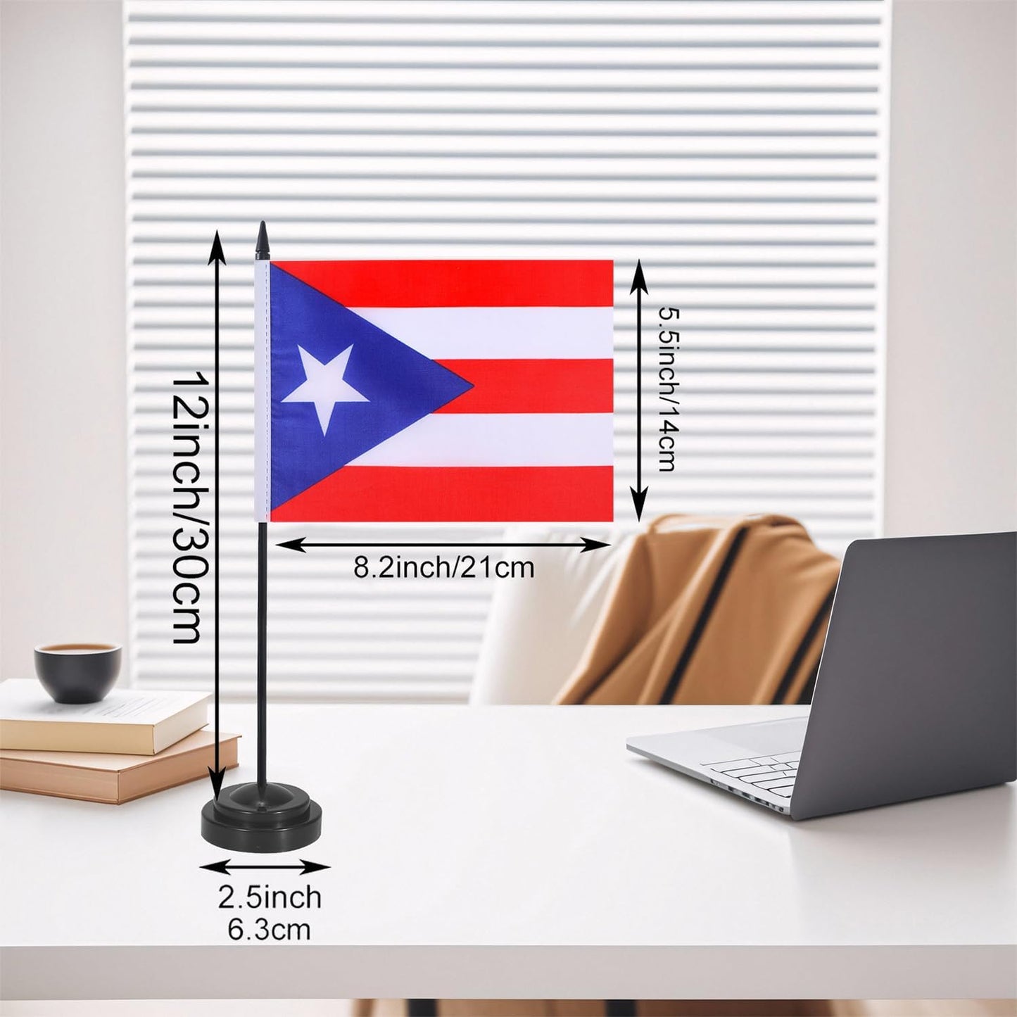 Puerto Rico Desk Flag 12" Solid Pole Deluxe Set Puerto Rican Flags Banner Mini Small Puerto Rico Office Table Flags with Black Stand Base Desktop Decorations(2Pack)