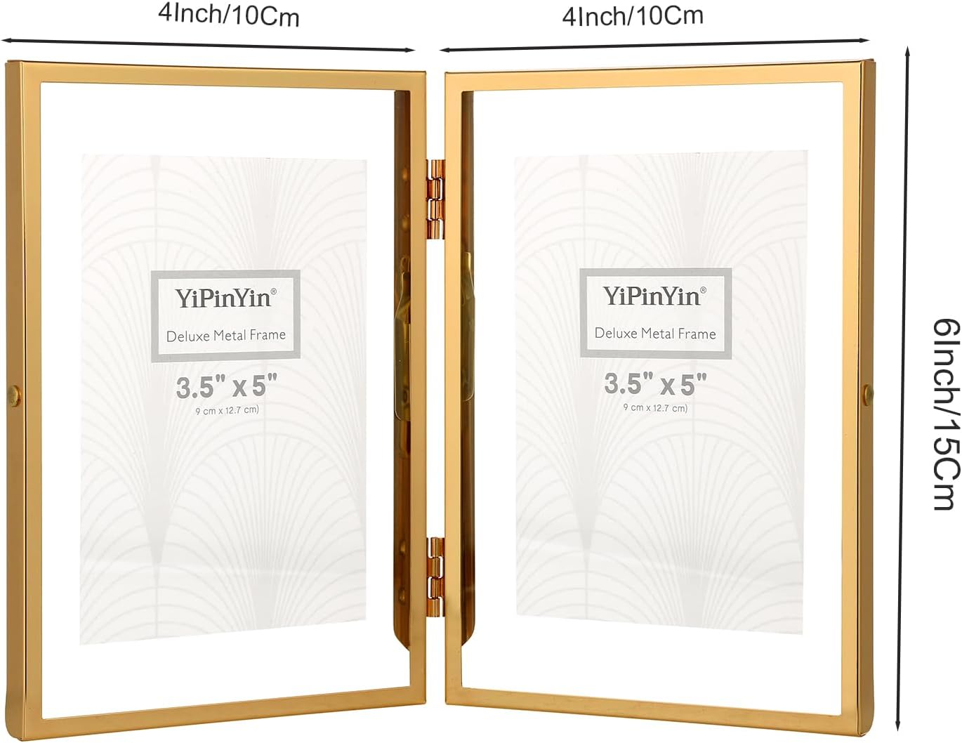 Gold 4x6'' Double Floating Frame For Photo Sizes 2x3'', 3.5x 5'', 4x6'' Metal double Frames for Tabletop/Display, Gold Floating Frame for Gift Wedding, Christmas,Birthady, Home or Office Décor.