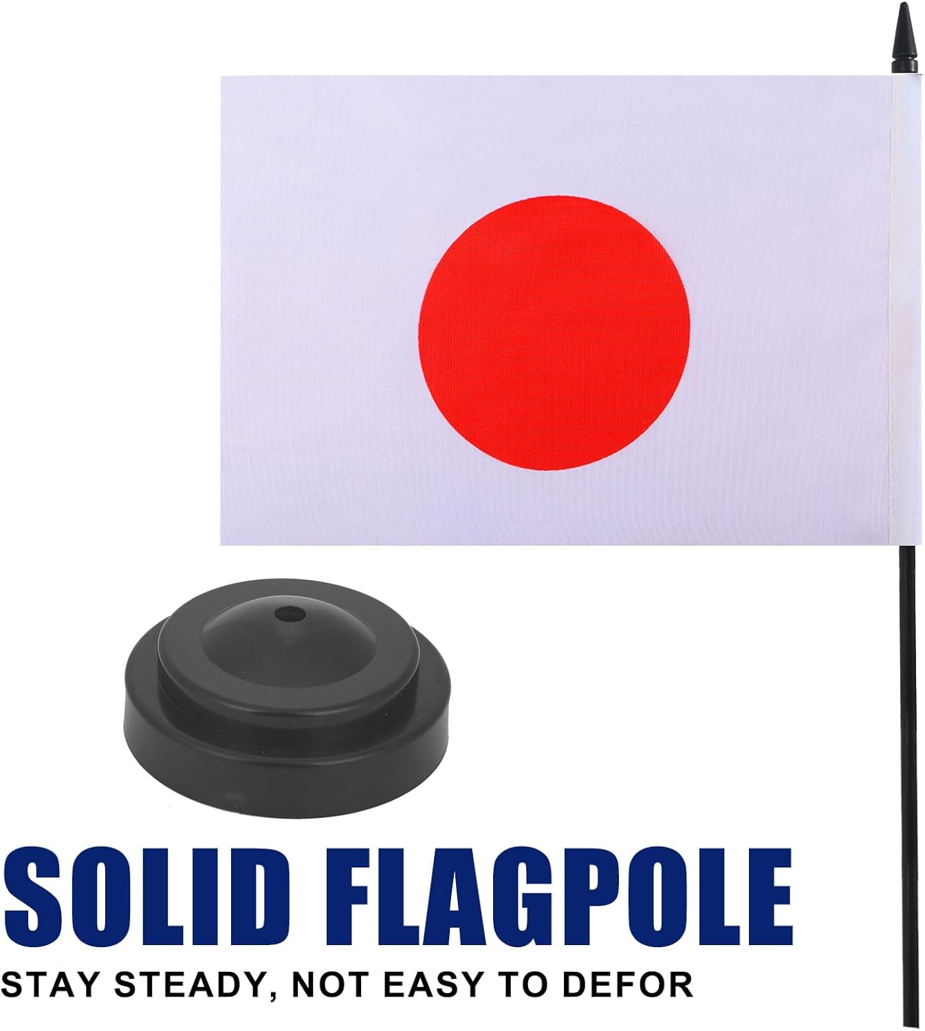 Japan Desk Flag 12" Solid Pole Deluxe Set Japanese Flags Banner Mini Small Japan Office Table Flags with Black Stand Base Desktop Decorations(2Pack)