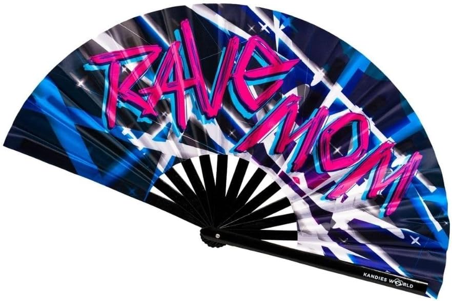Kandies World UV Reactive Custom Festival Folding Hand Fan - Unique Designs, Made of Bamboo, Clacking Sound, Lightweight - Perfect Rave and Festival Accessory!