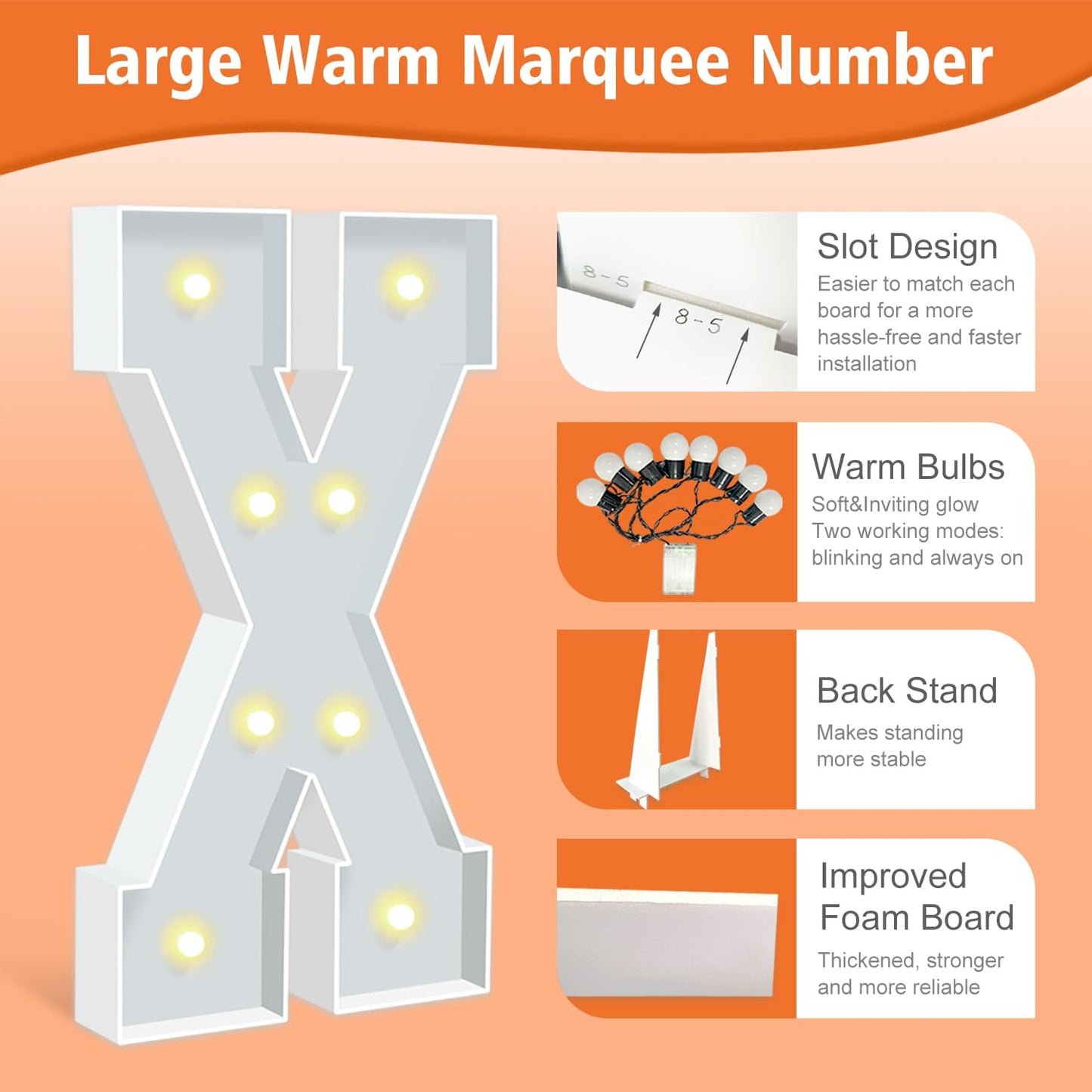 3FT Marquee Light Up Letters, Big Marquee Letter X, Pre-Cut Cardboard Letter Kit for Baby Shower Birthday, LED Marquee Letters for Engagement Wedding Party Decor Xmas Christmas Decorations