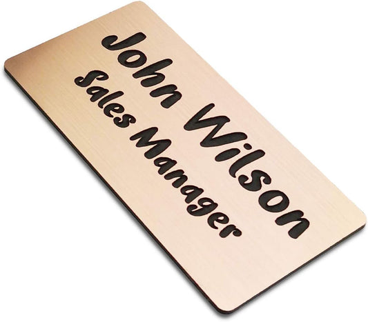 SINYUDUN Custom Engraved Name Tag Badges for Business, Personalized Identification with Pin, Magnetic, Adhesive, or Blank Backing, 1.5"x3", Rose Gold/Black Text