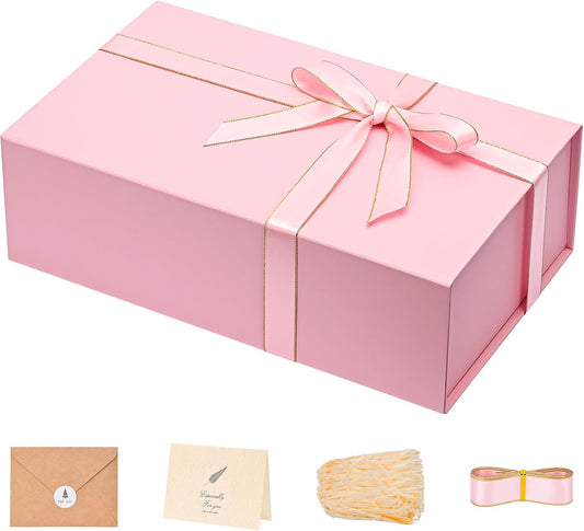 LIFELUM Pink Gift Box 13.85'' x 8.35'' x 4.45'' Gift for Wedding Large Gifts Boxes for Presents Cute Birthday Magnetic Box for Gifts with Luxury Filler,Card, Ribbon,Sticker 1 Pack