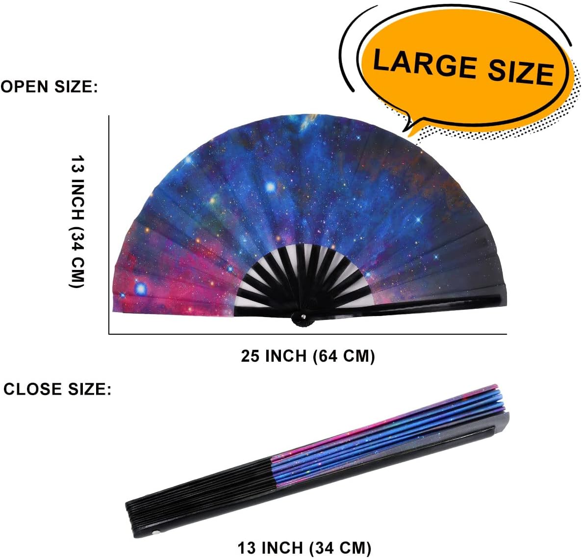 Amajiji Large Folding Hand Rave Fan Popping Fan for Line Dancing Clacking Fans for Boots On The Ground Dance,Party,Decoration,Festival (Starry sky)