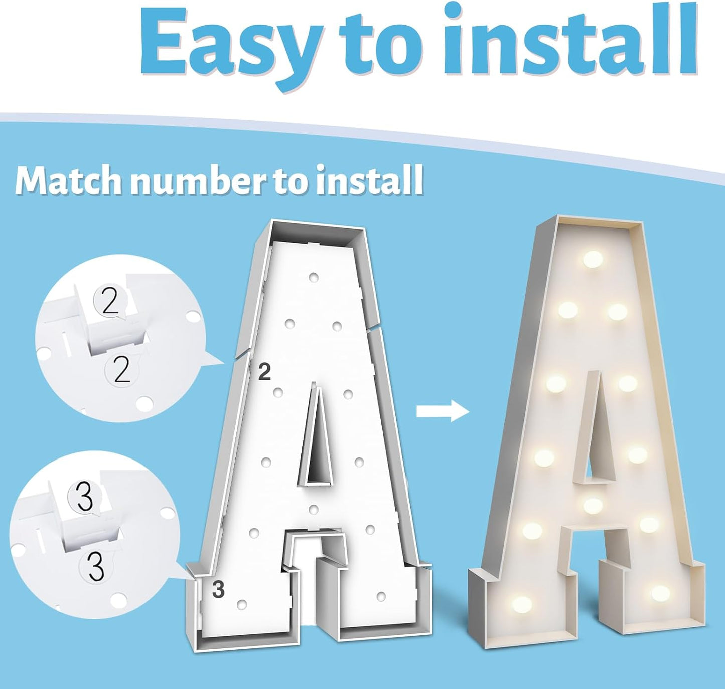 4FT Marquee Light Up Letters Q,Party Decoration Large Marquee Light Up Letters with Weighted Water Bag,Pre-cut Foam Board Set Can Be Used for Birthdays,Weddings,Baby Anniversaries