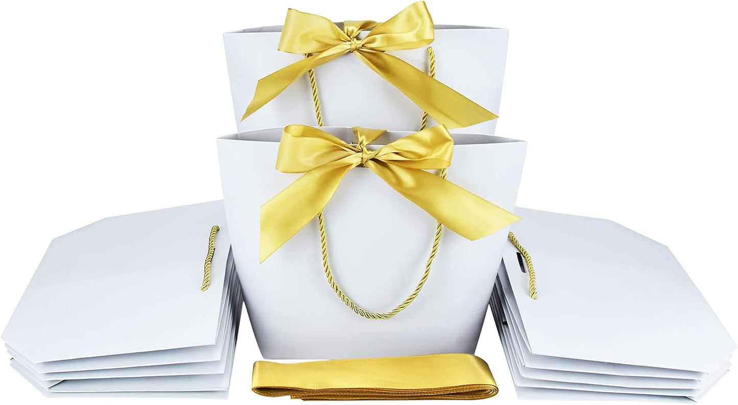 HUAPRINT Gift Bags with Handles,7.48×3.54×7.9 inches,Party Favor Bags with Bow Ribbon,12Pcs White Paper Bags for Birthday Wedding Bridesmaid Present Celebration Holiday