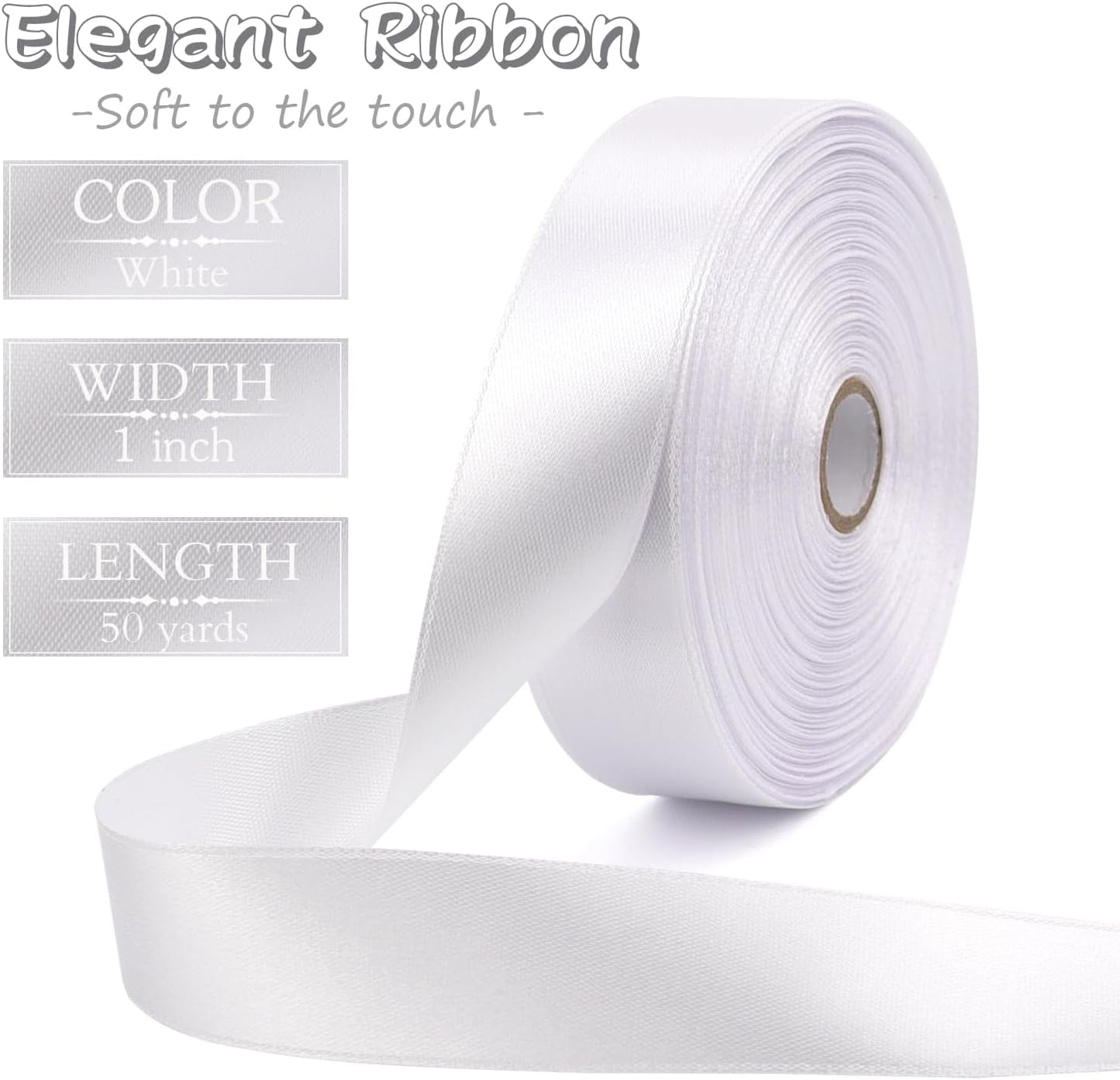 White Solid Satin Ribbon 1 Inch 50 Yards Solid Polyester Fabric Ribbon for Gift Wrapping Wedding Christmas Baby Shower Birthday Party Decoration Handmade Immortal Flower Craft