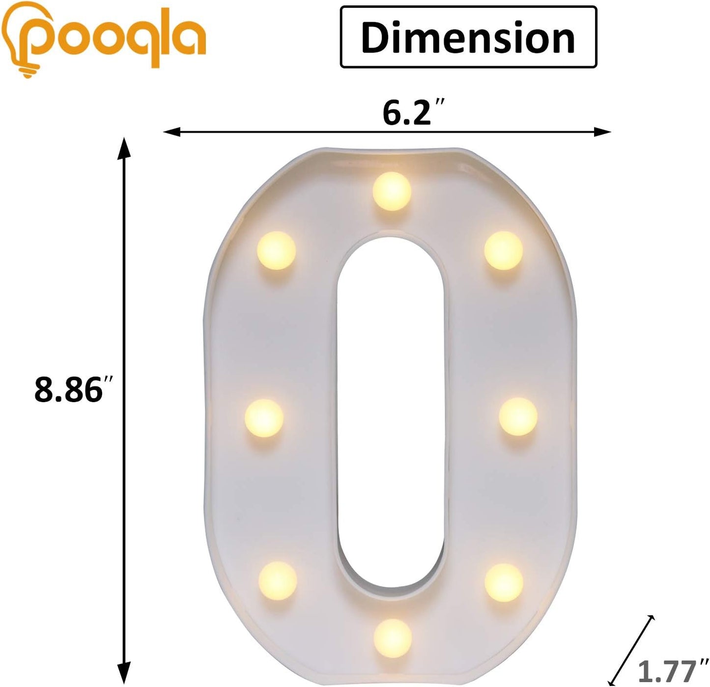 Pooqla Decorative Led Light Up Number Letters, White Plastic Marquee Number Lights Sign Party Wedding Decor Battery Operated Number (0)